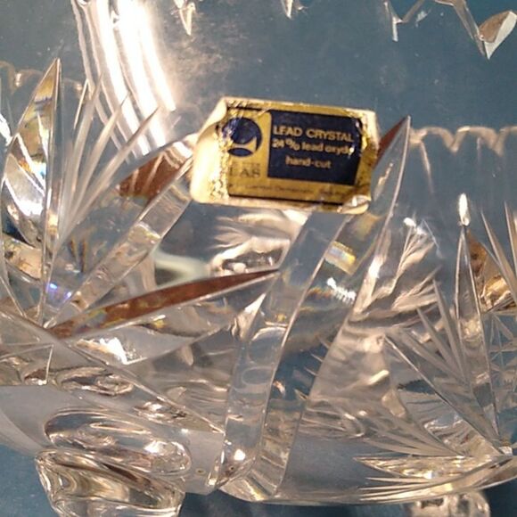 Crystal Cut Glass American Brilliant Saw Tooth Edge Footed Bowl - Picture 3 of 7